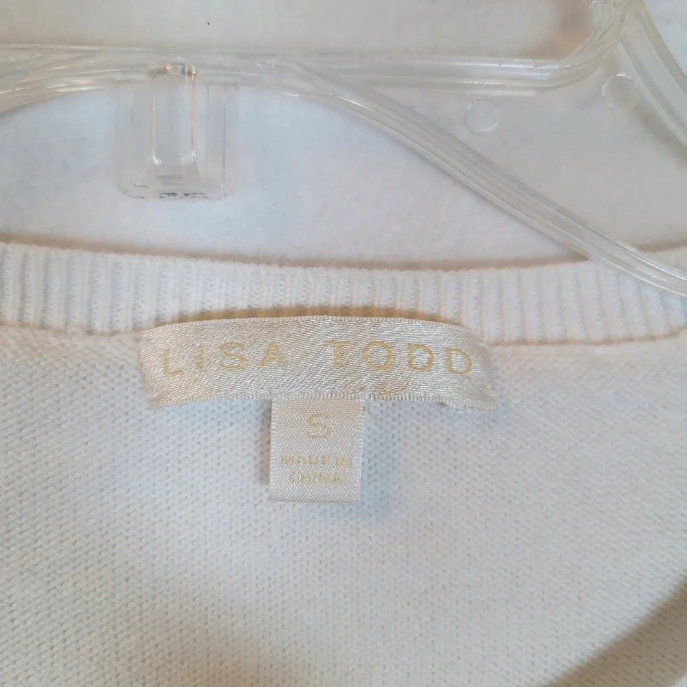 Lisa Todd Womens Bulldog Lover Knit Cotton Sweater Top Size Small White Animal - Picture 3 of 11
